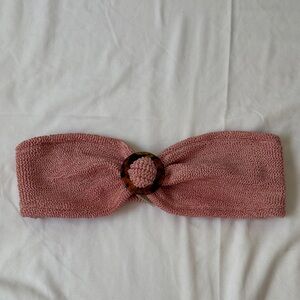 Hunza G Rose Pink Knitted Headband with Tortoiseshell Buckle